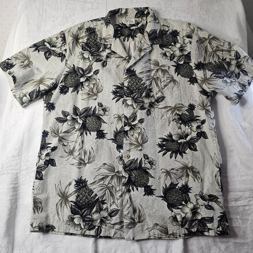 Makai Beach Men's Shirt Light Green Tropical Short Sleeve Hawaiian Size XL